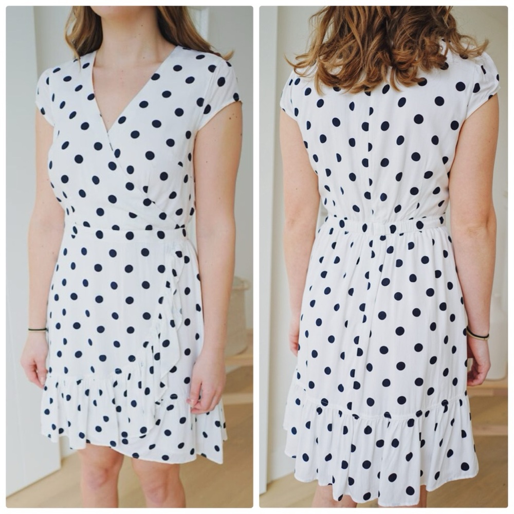 J.Crew Women's‎ Ruffle-Front Cap Sleeves Mini Dress in Soft Rayon Polka Size 2
